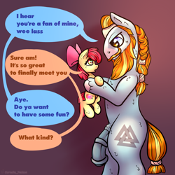 Size: 3000x3000 | Tagged: explicit, artist:cornelia_nelson, apple bloom, apple bloom's bow, bow, comic, dialogue, earth pony, female, filly, foal, foalcon, g4, hair bow, high res, imminent foalcon, imported from derpibooru, male, pony, rockbloom, rockhoof, stallion, text