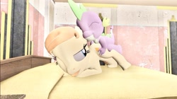 Size: 1024x575 | Tagged: explicit, artist:undeadponysoldier, spike, oc, oc:cream heart, 3d, alternate version, bedroom eyes, canon x oc, dragon, earth pony, female, foalcon, followup, g4, gmod, happy, imported from derpibooru, interspecies, male, mare, one eye closed, penetration, pony, sex, ship:creamspike, shipping, straight, tongue out, vaginal