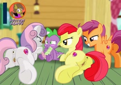 Size: 900x634 | Tagged: explicit, artist:succubi samus, apple bloom, scootaloo, spike, sweetie belle, anus, bedroom eyes, butt, cutie mark crusaders, dirty anus, dragon, dragon dick, earth pony, estrus, eye contact, female, filly, foal, foalcon, g4, imminent foursome, imminent sex, implied estrus, imported from derpibooru, jpg artifacts, lidded eyes, looking at each other, lubrication, male, missing accessory, needs more jpeg, nudity, pegasus, penis, plot, pony, puffy anus, ship:crusadespike, ship:scootaspike, ship:spikebelle, ship:spikebloom, show accurate, show accurate porn, they grow up so fast, unicorn, vagina, vaginal secretions, watermark