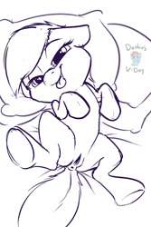 Size: 533x800 | Tagged: explicit, artist:carrot, rainbow dash, :p, bedroom eyes, female, filly, filly rainbow dash, foal, foalcon, g4, imported from derpibooru, lineart, nudity, on back, partial color, pegasus, pillow, pony, presenting, spread legs, spreading, text, tongue out, underhoof, vulva, younger