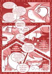 Size: 800x1131 | Tagged: explicit, artist:vavacung, oc, oc:filly fooling, comic:filly fooling, anus, blushing, bow, clothes, cloud, colt, comic, crossdressing, dialogue, dock, duo, female, femboy, filly, foal, foalcon, g4, hair bow, imported from derpibooru, male, monochrome, nudity, oc x oc, pegasus, penetration, pony, rumble, sex, shipping, sky, speech bubble, straight, teary eyes, teenager, tomboy, vaginal, vulva