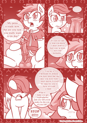 Size: 800x1131 | Tagged: explicit, artist:vavacung, oc, oc:filly fooling, comic:filly fooling, ..., bow, clothes, cloud, colt, comic, crossdressing, dialogue, duo, erection, female, femboy, filly, foal, foalcon, g4, hair bow, horsecock, imported from derpibooru, male, monochrome, nudity, oc x oc, orientation play, pegasus, penis, pony, rumble, shipping, sky, speech bubble, straight, teenager, tomboy