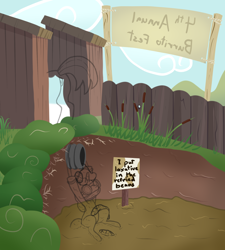 Size: 2228x2481 | Tagged: grotesque, questionable, artist:arrkhal, oc, oc:sweetwater, anus, bondage, butt, female, fetish, filly, foal, foalcon, gag, goggles, high res, humiliation, imported from derpibooru, manure, messy, nudity, outdoors, pit, plot, ponut, pony, poop, public humiliation, scat, scat bath, sewage, sign, unfinished art, unicorn