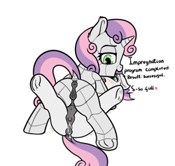 Size: 1382x1310 | Tagged: explicit, artist:cutelewds, sweetie belle, anatomically correct, anus, artificial insemination, blushing, butt, creampie, crotchboobs, cum, dark genitals, dock, duo, duo female, female, filly, foal, foalcon, frog (hoof), g4, horn, imported from derpibooru, impregnation, lesbian, looking back, nipples, nudity, plot, ponut, pony, preggy belle, pregnant, pregnant foal, robot, self paradox, self ponidox, selfcest, sex toy, shipping, simple background, sweetie bot, transparent background, underhoof, unicorn, vulva