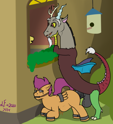Size: 2200x2400 | Tagged: explicit, grimdark, artist:lazyfable, fluttershy, scootaloo, abdominal bulge, abuse, age difference, bit gag, bondage, bound wings, crying, discord, foalcon, g4, gag, high res, horsecock, imported from derpibooru, nudity, outdoors, pegasus, penis, pony, rape, scootabuse, scootacord, sex, size difference, soft color, spreader bar, stealth sex, tears of pain, wings