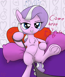 Size: 3800x4500 | Tagged: explicit, artist:littlenaughtypony, diamond tiara, anatomically correct, chest fluff, earth pony, female, femdom, filly, foal, foalcon, foaldom, frog (hoof), g4, hoofbutt, imported from derpibooru, leash, looking at you, nudity, offscreen character, pony, pov, speech, submissive, submissive pov, underhoof, vaginal secretions, viewer on leash, vulva, wet