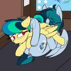Size: 3000x3000 | Tagged: explicit, artist:anonymous, artist:shinodage, oc, oc:apogee, oc:delta vee, 69 position, age difference, anus, blushing, cunnilingus, derpibooru exclusive, dock, edit, eye clipping through hair, female, filly, flag of equestria, foal, foalcon, frog (hoof), high res, imported from derpibooru, incest, lesbian, mare, mare on filly, milf, mother and child, mother and daughter, nudity, oc only, oral, pegasus, ponut, pony, sex, underhoof, vaginal secretions, vaginal secretions trail, vulva