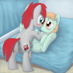 Size: 1200x1200 | Tagged: explicit, artist:unsavorydom, anus, bed, blushing, butt, colt, colt on filly, crotchboobs, delicious flat crotch, duo, earth pony, female, filly, foal, foalcon, g4, imported from derpibooru, male, missionary position, nipples, nudity, peach fuzz, penetration, plot, pony, sex, ship:peachtrain, straight, teats, train tracks (g4), vaginal