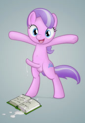 Size: 1800x2600 | Tagged: explicit, artist:darkdoomer, diamond tiara, arabic, balls, bipedal, book, cum, cum in book, cute, cute porn, earth pony, female, filly, foal, foalcon, futa, futa diamond tiara, g4, imported from derpibooru, intersex, meme, missing accessory, nudity, penis, pony, simple background, solo, standing, vector