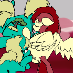 Size: 600x600 | Tagged: explicit, artist:thebathwaterhero, oc, oc:crystal lattice, oc:hidden gem, oc:queen opus, age difference, anus, clitoris, cunnilingus, cyoa, cyoa:landfall, disguise, disguised changeling, earth pony, female, filly, filly on mare, foal, foalcon, imported from derpibooru, lesbian, mare, nudity, oc only, oral, pegasus, pony, sex, trio, vulva