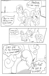 Size: 1980x3060 | Tagged: explicit, artist:jojohernandez, apple bloom, scootaloo, sweetie belle, comic:rain check, anus, black and white, butt, clitoris, comic, cutie mark crusaders, dock, earth pony, female, foalcon, g4, grayscale, imported from derpibooru, monochrome, nudity, pegasus, plot, ponut, pony, unicorn, vaginal secretions, vulva, vulvar winking