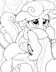 Size: 2550x3300 | Tagged: explicit, artist:tricksta, fluttershy, sweetie belle, female, filly, foal, foalcon, g4, high res, imported from derpibooru, imported from twibooru, potty time, sitting on toilet, toilet