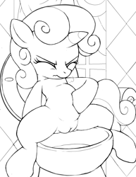 Size: 2550x3300 | Tagged: explicit, artist:tricksta, sweetie belle, eyes closed, female, filly, foal, foalcon, g4, high res, imported from derpibooru, potty time, sitting on toilet, toilet