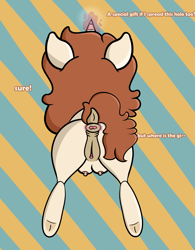 Size: 3542x4550 | Tagged: explicit, artist:vanifl, oc, oc:vanilla flavor, anus, clitoris, crotchboobs, derpibooru exclusive, dialogue, dock, female, filly, foal, foalcon, imported from derpibooru, magic, magic aura, nipples, nudity, ponut, pony, raised tail, spread anus, tail, tail aside, tail lift, underhoof, unicorn, vulva, vulvar winking