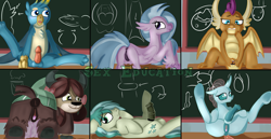 Size: 2640x1360 | Tagged: explicit, artist:jbond, anus, barbed penis, blushing, butt, chalkboard, changeling, classical hippogriff, classroom, clitoris, cloaca, crotchboobs, dock, dragon, dragoness, earth pony, educational, educational porn, erection, female, flared, foalcon, futa, futa ocellus, g4, gallus, genital slit, griffon, herm, hippogriff, horsecock, imported from derpibooru, intersex, lying down, male, masturbation, medial ring, nipples, nudity, ocellass, ocellus, on back, open mouth, ovipositor, penis, plot, pony, presenting, rear view, sandbar, sex education, shy, silverstream, sitting, smolder, spread legs, spreading, stallion, streambutt, student six, tail, teenager, text, udder, vagina, vein, veiny cock, vulva, yak, yona, yonass