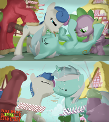 Size: 3840x4320 | Tagged: explicit, artist:moorsheadfalling, spike, comic:big mac and spike fuck everypony, 3d, afterglow, aftersex, ambiguous penetration, balls, big dickentosh, big macintosh, big penis, bisexual, bon bon, caught, comic, creampie, cum, cum everywhere, cum shower, cumming, dialogue, dragon, dripping, dripping cum, faceless male, facial, female, foalcon, foursome, french kiss, g4, group, group sex, horsecock, human penis, imported from derpibooru, kissing, lesbian, licking, lyra heartstrings, male, nudity, obscured penetration, offscreen character, open mouth, oral, orgy, penetration, penis, pony, sex, ship:bonmac, ship:lyrabon, ship:spyra, shipping, straight, sweetie drops, text, tongue out