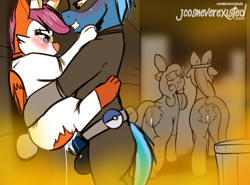 Size: 4093x3031 | Tagged: explicit, artist:jcosneverexisted, apple bloom, scootaloo, sweetie belle, oc, oc:ice walker, aftersex, against wall, age difference, anus, balls, bedroom eyes, big dom small sub, blushing, canon x oc, clothes, creampie, cum, cutie mark crusaders, earth pony, female, filly, foal, foalcon, fog, g4, grookey, halloween, holiday, horsecock, imported from derpibooru, lidded eyes, lifting, looking at each other, makeup, male, nudity, one after another, partial color, pegasus, penetration, penis, poké ball, pokémon, pokémon starters, pony, scorbunny, sex, size difference, sobble, soft color, stallion, stallion on filly, standing, straight, suspended congress, team rocket, torn clothes, unicorn, vaginal, vulva, wardrobe malfunction
