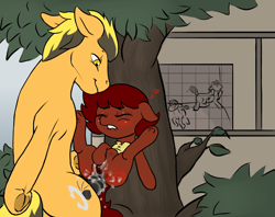 Size: 984x780 | Tagged: explicit, artist:multiverseequine, oc, oc:flint spark, oc:ruby rouge, abdominal bulge, age difference, anal, anal creampie, anal-vaginal orgasm, big dom small sub, colored, colt quest, creampie, cum, derpibooru exclusive, dubious consent, earth pony, female, filly, finally lewd for ruby, flat colors, foal, foalcon, imported from derpibooru, male, orgasm, penetration, pony, pony on pony action, sex, simultaneous orgasm, soft color, spank mark, stallion, stallion on filly, straight, tree