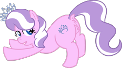Size: 2993x1674 | Tagged: explicit, artist:poniidesu, diamond tiara, alternate version, anatomically correct, anus, butt, colored, curly mane, dock, earth pony, female, filly, flat colors, foal, foalcon, g4, imported from derpibooru, jewelry, nudity, plot, ponut, pony, purple mane, simple background, solo, solo female, tiara, transparent background, vulva