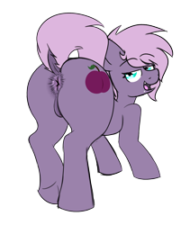 Size: 1166x1452 | Tagged: explicit, artist:sliderspoint, oc, oc:purple plum, anus, dock, female, filly, foal, foalcon, imported from derpibooru, lip piercing, looking back, nudity, oc only, piercing, pony, presenting, simple background, solo, solo female, transparent background, vulva