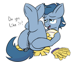 Size: 871x735 | Tagged: explicit, artist:sliderspoint, anus, balls, cheerleader, colt, crossdressing, dock, foal, foalcon, g4, imported from derpibooru, male, nudity, perky prep, pony, presenting, simple background, solo, solo male, spread butt, transparent background