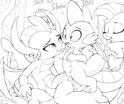 Size: 5255x4393 | Tagged: explicit, artist:tricksta, fluttershy, spike, black and white, blushing, casual sex, classroom, creampie, cum, cumming, dragon, exhibitionism, female, foalcon, g4, grayscale, imported from derpibooru, imported from twibooru, male, monochrome, orgasm, pegasus, penetration, pony, sex, sex education, ship:spolder, shipping, smolder, spolder, straight, vaginal, watching