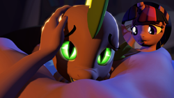 Size: 1920x1080 | Tagged: explicit, artist:skylairo, spike, twilight sparkle, 3d, alicorn, anthro, anthro on dragon action, bed, biting, cunnilingus, dragon, female, female pov, foalcon, g4, glowing eyes, hand, hand on head, holding head, imported from derpibooru, licking, licking lips, lidded eyes, light, looking at you, male, moonlight, offscreen character, oral, passion, pov, sex, ship:twispike, shipping, straight, tongue bite, tongue out
