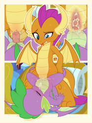 Size: 3009x4031 | Tagged: explicit, artist:tricksta, spike, amazon position, comic, creampie, cum, dragon, dragoness, eyes closed, female, foalcon, g4, genitals, imported from derpibooru, imported from twibooru, internal cumshot, male, nudity, orgasm, penetration, sex, ship:spolder, shipping, smolder, spolder, straight, vagina, vaginal, x-ray