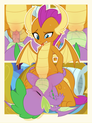 Size: 3009x4031 | Tagged: explicit, artist:tricksta, spike, comic, dragon, dragoness, eyes closed, female, female orgasm, foalcon, g4, imported from derpibooru, male, orgasm, penetration, sex, ship:spolder, shipping, smolder, squirting, straight, vaginal, vaginal orgasm, vaginal secretions