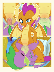 Size: 3009x4031 | Tagged: explicit, artist:tricksta, spike, comic, creampie, cum, dragon, dragoness, eyes closed, female, foalcon, g4, imported from derpibooru, male, orgasm, penetration, sex, ship:spolder, shipping, smolder, straight, vaginal