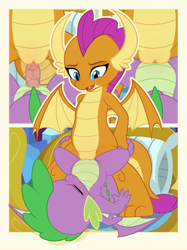 Size: 3009x4031 | Tagged: explicit, artist:tricksta, spike, comic, dragon, dragoness, eyes closed, female, foalcon, g4, imported from derpibooru, male, penetration, sex, ship:spolder, shipping, smolder, straight, vaginal