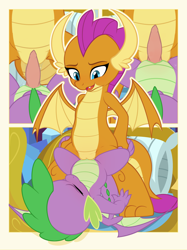 Size: 3009x4031 | Tagged: explicit, artist:tricksta, spike, comic, dragon, dragoness, eyes closed, female, foalcon, g4, imported from derpibooru, male, penetration, sex, ship:spolder, shipping, smolder, straight, vaginal