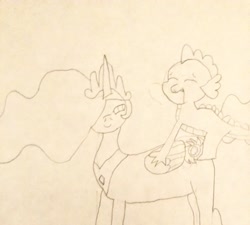 Size: 3024x2720 | Tagged: explicit, artist:undeadponysoldier, princess celestia, spike, anal, dragon, dragon on pony action, drawn with reference, duo, female, foalcon, g4, high res, imported from derpibooru, interspecies, male, penetration, pony, sex, ship:spikelestia, shipping, straight, traditional art