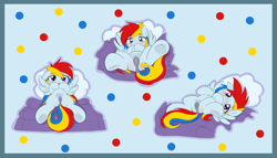 Size: 4250x2439 | Tagged: explicit, artist:pestil, oc, oc:shattered skies, anus, blushing, crotchboobs, delicious flat crotch, female, filly, foal, foalcon, imported from derpibooru, looking at you, lying down, multicolored hair, nipples, not rainbow dash, nudity, oc only, pegasus, ponut, pony, rainbow hair, spread legs, spread wings, spreading, teats, vulva, wings