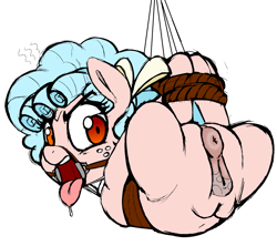 Size: 1780x1578 | Tagged: explicit, artist:aer0 zer0, anatomically correct, anus, bdsm, bondage, color edit, colored, cozy glow, cozy glutes, cozybuse, crotchboobs, drool, edit, featureless crotchboobs, female, femsub, filly, foal, foalcon, g4, gag, hogtied, imminent rape, imminent sex, imported from derpibooru, lineart, nudity, pegasus, ponut, pony, punish the villain, punishment, ring gag, solo, solo female, subglow, submissive, suspension bondage, teats, tongue out, vulva