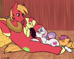 Size: 2000x1600 | Tagged: explicit, artist:lionmom, apple bloom, scootaloo, sweetie belle, age difference, applecest, balls, big macintosh, big macintosh's yoke, blowjob, blushing, brother and sister, casual sex, cmc foursome, cunnilingus, cutie mark crusaders, double blowjob, earth pony, erection, female, filly, filly on stallion, foal, foalcon, foursome, g4, group sex, horse collar, imported from derpibooru, incest, lesbian, licking, licking cock, male, mare, multiple blowjob, nudity, oral, orgasm, orgy, pegasus, penis, pony, sex, ship:macbloom, ship:scootabelle, ship:scootamac, ship:sweetiemac, shipping, siblings, small dom big sub, stallion, stallion on filly, straight, sucking, sweet apple acres, tongue out, unicorn