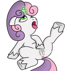 Size: 600x600 | Tagged: explicit, artist:daviscollus, sweetie belle, anus, clitoral stimulation, drool, female, filly, foal, foalcon, g4, imported from derpibooru, magic, magical stimulation, masturbation, nudity, open mouth, orgasm, ponut, pony, solo, solo female, squirting, tongue out, unicorn, vaginal secretions