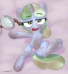 Size: 3125x3400 | Tagged: explicit, artist:plinko, oc, oc:sweetwater, bed, bedroom eyes, crotchboobs, delicious flat crotch, dirty, fallout equestria, female, filly, flat, foal, foalcon, goggles, high res, implied sex, implied straight, imported from derpibooru, nipples, nudity, oc only, offscreen character, pony, presenting, seduction, seductive, solo, solo female, spread pussy, spreading, teats, underhoof, unicorn, vagina, vaginal secretions, vulva