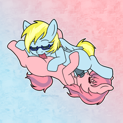 Size: 1600x1600 | Tagged: explicit, artist:romeliablue, oc, oc:cloud cuddler, oc:sweet haze, 69 position, abstract background, blowjob, cute, earth pony, eyes closed, foalcon, futa, futa oc, futa on male, glasses, imported from derpibooru, intersex, male, nudity, oc only, oral, pegasus, pegasus oc, penis, pony, sex