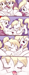 Size: 1003x2582 | Tagged: explicit, artist:pestil, oc, oc:aryanne, oc:kyrie, oc:luftkrieg, aryan, aryan pony, bed, blonde, blonde hair, bow, breast milk, breastfeeding, close-up, comic, crotchboobs, cute, cute porn, earth pony, female, filly, foal, foalcon, imported from derpibooru, incest, nazi, nazipone, nipples, nudity, pegasus, pillow, pony, pseudoincest, suckling, teats, tongue out, vagina