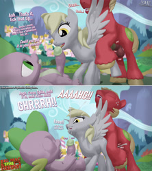 Size: 3840x4320 | Tagged: explicit, artist:moorsheadfalling, spike, comic:big mac and spike fuck everypony, 3d, ambiguous penetration, big macintosh, blowjob, comic, creampie, cum, cumming, derpy hooves, derpy hooves gets all the stallions, dialogue, dragon, dragon dick, earth pony, female, foalcon, g4, group sex, horsecock, imported from derpibooru, male, mmf threesome, nudity, oral, pegasus, penis, pony, sex, ship:derpymac, ship:derpyspike, shipping, spitroast, straight, text, threesome