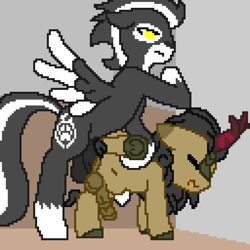 Size: 2304x2304 | Tagged: explicit, artist:mayellasterben, oc, oc:spring seed, oc:wolfy, anal, colt, erection, foal, foalcon, gay, high res, horsecock, imported from derpibooru, interspecies, male, nudity, oc only, pegasus, penetration, penis, pixel art, pony, sex, simple background, spread wings, wingboner, wings