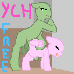 Size: 2304x2304 | Tagged: explicit, artist:mayellasterben, age difference, eyes closed, female, filly, foal, foalcon, high res, horsecock, imported from derpibooru, male, nudity, penetration, penis, pixel art, pony, sex, stallion, stallion on filly, straight, vaginal, vulva, ych example, your character here
