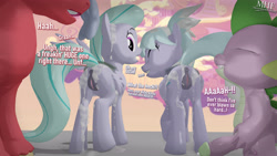 Size: 3840x2160 | Tagged: explicit, artist:moorsheadfalling, spike, comic:big mac and spike fuck everypony, 3d, afterglow, aftermath, aftersex, anus, big macintosh, big penis, cloudchaser, cum, cum everywhere, dialogue, discarded clothing, dragon, dripping, dripping cum, faceless male, female, flitter, foalcon, foursome, g4, group sex, high res, imported from derpibooru, interspecies, looking back, looking over shoulder, male, mare, nudity, offscreen character, penis, ponut, pony, shipping, straight, text, vagina