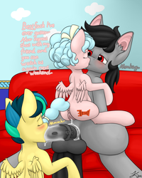 Size: 2000x2500 | Tagged: explicit, artist:firestarsartdump, oc, oc:aerial ace, oc:apogee, age difference, anus, balls, blowjob, blushing, butt, canon x oc, couch, cozy glow, cozy glutes, creampie, cum, cum belly, cum in mouth, cum inflation, dialogue, ear fluff, earth pony, eyes closed, female, filly, foal, foalcon, folded wings, g4, high res, horsecock, imported from derpibooru, indoors, inflation, kiss on the lips, kissing, leaking cum, male, medial ring, nudity, one after another, oral, oral creampie, pegasus, penetration, penis, plot, ponut, pony, sex, stallion, stallion on filly, straight, vag to mouth, vaginal, vulva, wings