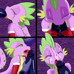 Size: 2000x2000 | Tagged: explicit, artist:askadospike, spike, alternate version, blowjob, christmas outfit, clothes, cum, dragon, facial, femboy, femboy spike, foalcon, g4, gay, gloves, high res, human, human on dragon action, human penis, imported from derpibooru, interspecies, latex, latex gloves, male, nudity, older, older spike, oral, penis, sex, teenage spike, teenager