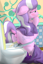 Size: 1462x2160 | Tagged: explicit, artist:not_texmex, diamond tiara, anatomically correct, anus, bathroom, blushing, but why, butt, clitoris, clothes, derpibooru exclusive, desperation, dock, ear fluff, earth pony, female, fetish, filly, foal, foalcon, g4, imported from derpibooru, need to pee, nudity, omorashi, pajamas, panties, panties pulled down, pants, pants down, pissing, plot, ponut, pony, potty emergency, potty time, solo, solo female, toilet, underwear, urine, vulva, watersports, wetting