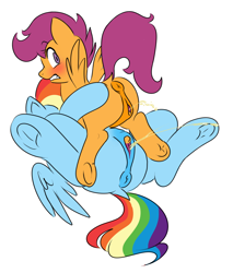 Size: 1276x1500 | Tagged: explicit, artist:vodkamewtwoni, rainbow dash, scootaloo, anus, clitoris, duo, duo female, female, filly, foal, foalcon, g4, imported from derpibooru, leaktober, leaktober 2019, lesbian, mare, nudity, pegasus, pissing, ponut, pony, ship:scootadash, shipping, urine, vulva, vulvar winking
