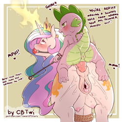 Size: 1200x1200 | Tagged: explicit, artist:cold-blooded-twilight, princess celestia, spike, age difference, ahegao, alicorn, anal, anal orgasm, anus, art trade, ballgag, blushing, bondage, both cutie marks, clitoris, crotchboobs, dialogue, dirty talk, domination, dragon, dragonbutt, dragons riding ponies, drool, drool string, duo, duo male and female, english, female, femsub, foalcon, foaldom, g4, gag, gaping, gaping vagina, horn, horngasm, imported from derpibooru, male, maledom, nipples, nudity, open mouth, orgasm, penetration, pony, reverse foalcon, riding, riding a pony, riding crop, rope, rope bondage, rough sex, sex, ship:spikelestia, shipping, small dom big sub, spike riding celestia, spikedom, squirting, straight, sublestia, submissive, vagina, vaginal secretions, vulva, vulvar winking, wall of tags, wingless spike