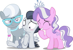 Size: 1017x698 | Tagged: explicit, artist:deserter, artist:frownfactory, artist:liggliluff, artist:ready2fail, editor:slayer118, diamond tiara, silver spoon, balls, blushing, colt, earth pony, edit, edited edit, embarrassed, erection, exhibitionism, female, femdom, filly, filly on colt, foal, foalcon, g4, giggling, glasses, horsecock, imported from derpibooru, jewelry, looking down, male, necklace, nudity, pegasus, penis, pony, precum, raised hoof, reacting to nudity, rumble, simple background, sitting, smug, spread legs, spreading, straight, tiara, transparent background, underhoof, vector, vector edit